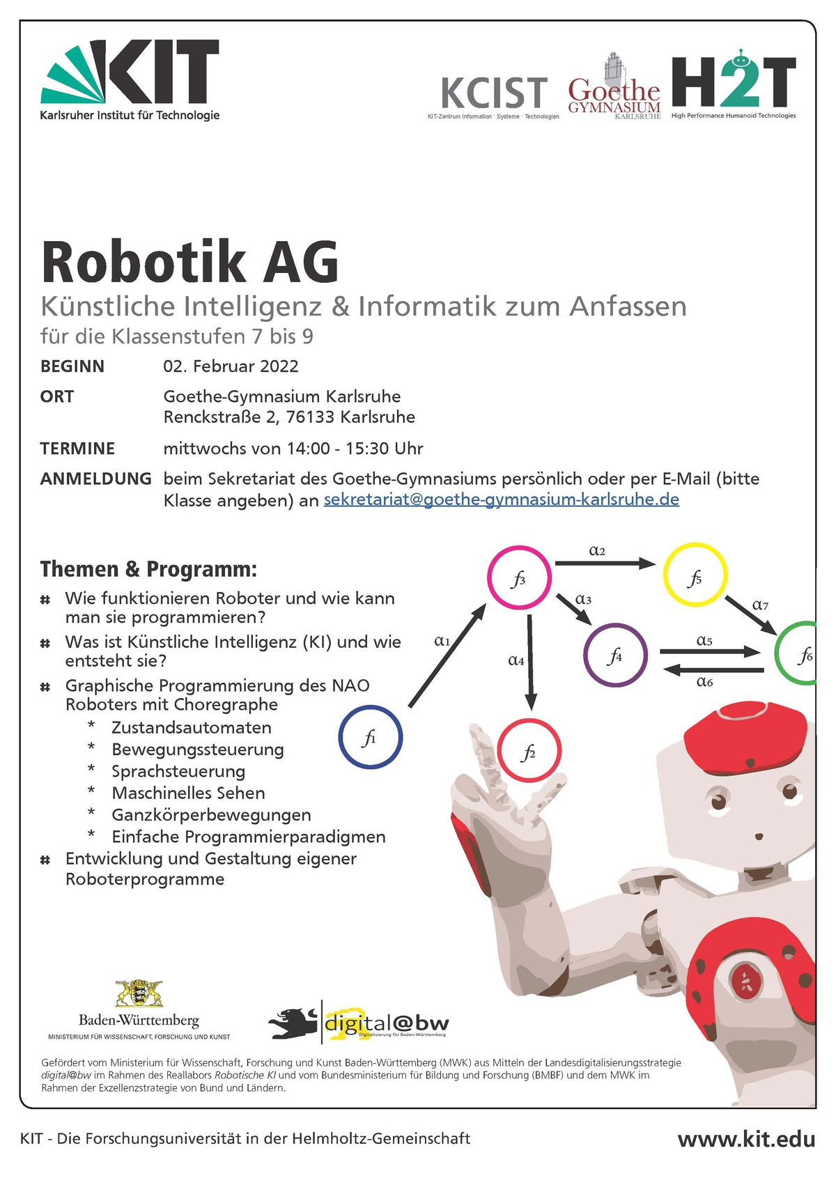 Flyer der Robotik AG am Goethe Gymnasium Karlsruhe